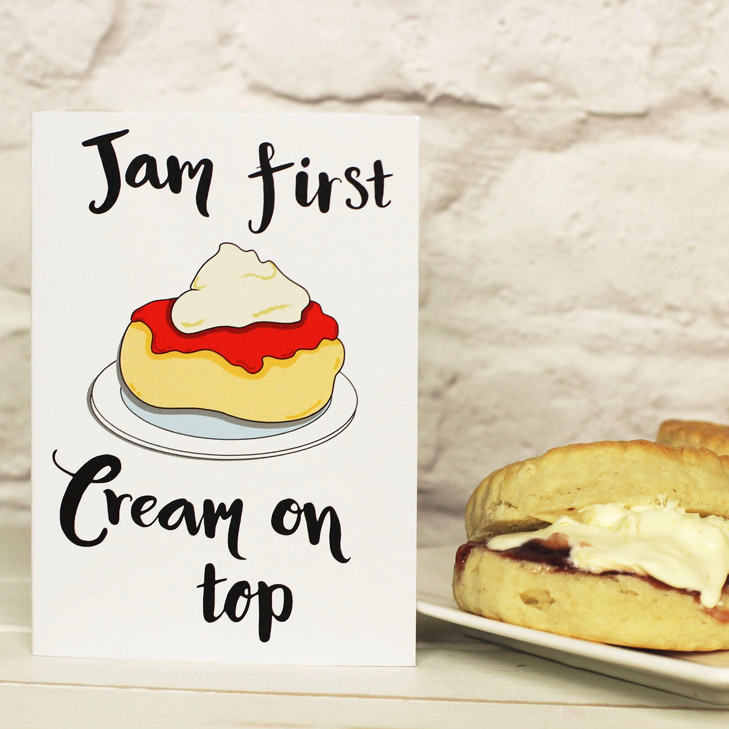 Jam first or Cream First? Scone Greeting card - fizzi~jayne