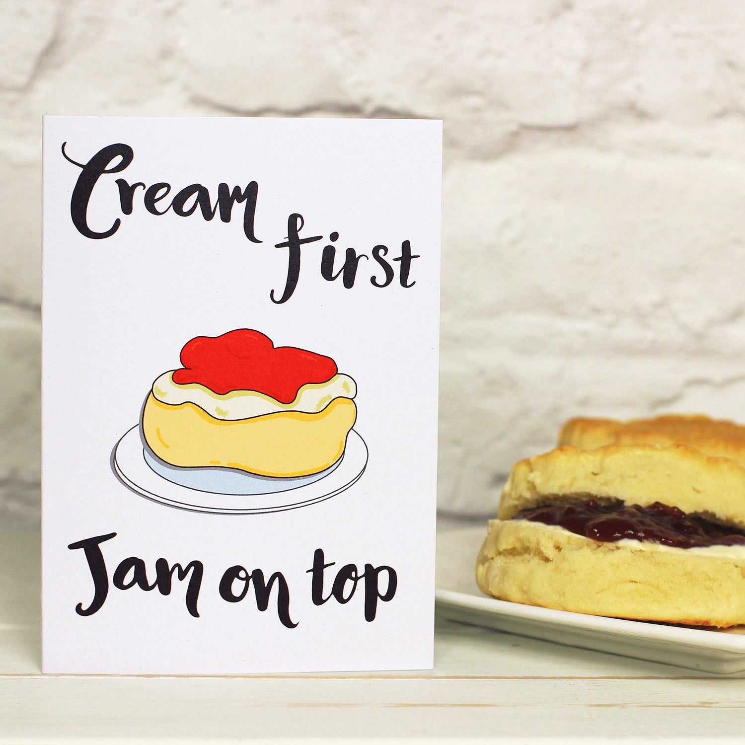 Jam first or Cream First? Scone Greeting card - fizzi~jayne