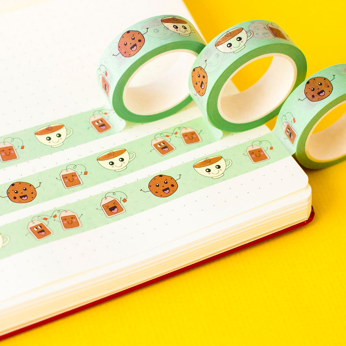Paper tape for tea loving stationery addicts Par-tea Washi Paper tape with happy Kawaii style tea cups, tea bags and cookies