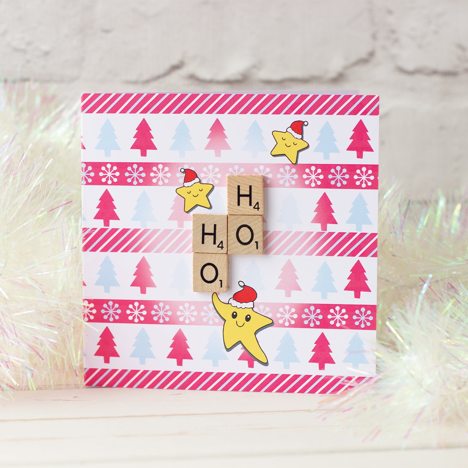 Fun Scrabble Inspired Christmas Card with Kawaii style illustration