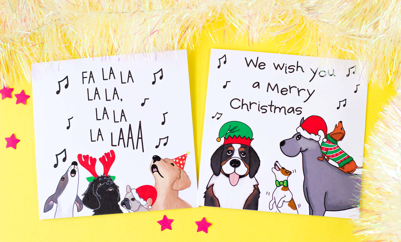 Festive Carol Singing Dogs - Pack of 6 Christmas Cards