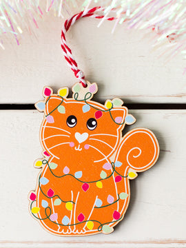 Gingerbread Cat Wooden Decoration, Tree Ornament
