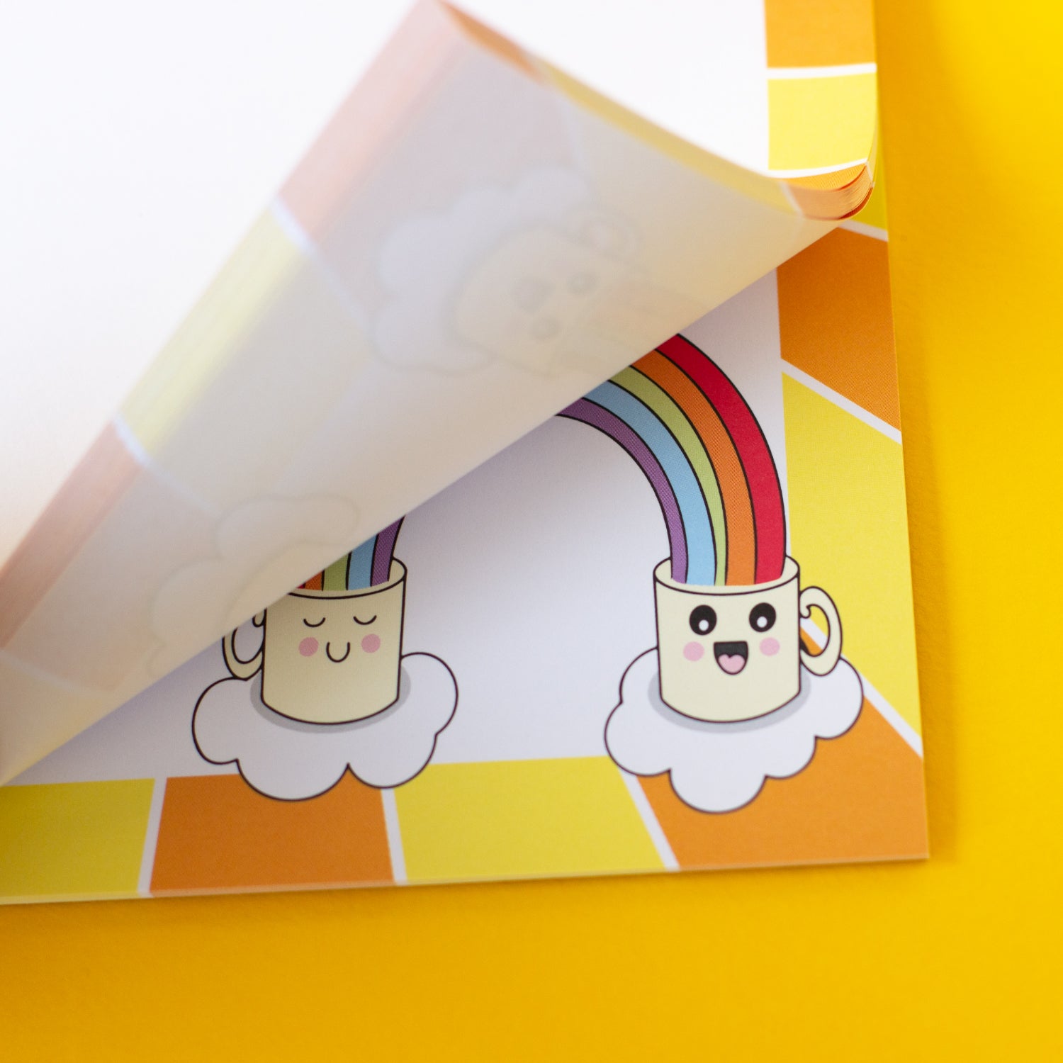 Cheerful stationery. Bright colours. Sunshine and rainbows. Cute, illustrations of mugs